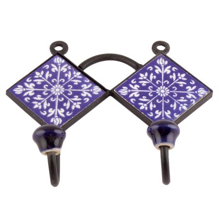 Navy Blue Ceramic Floral Tiles Hooks